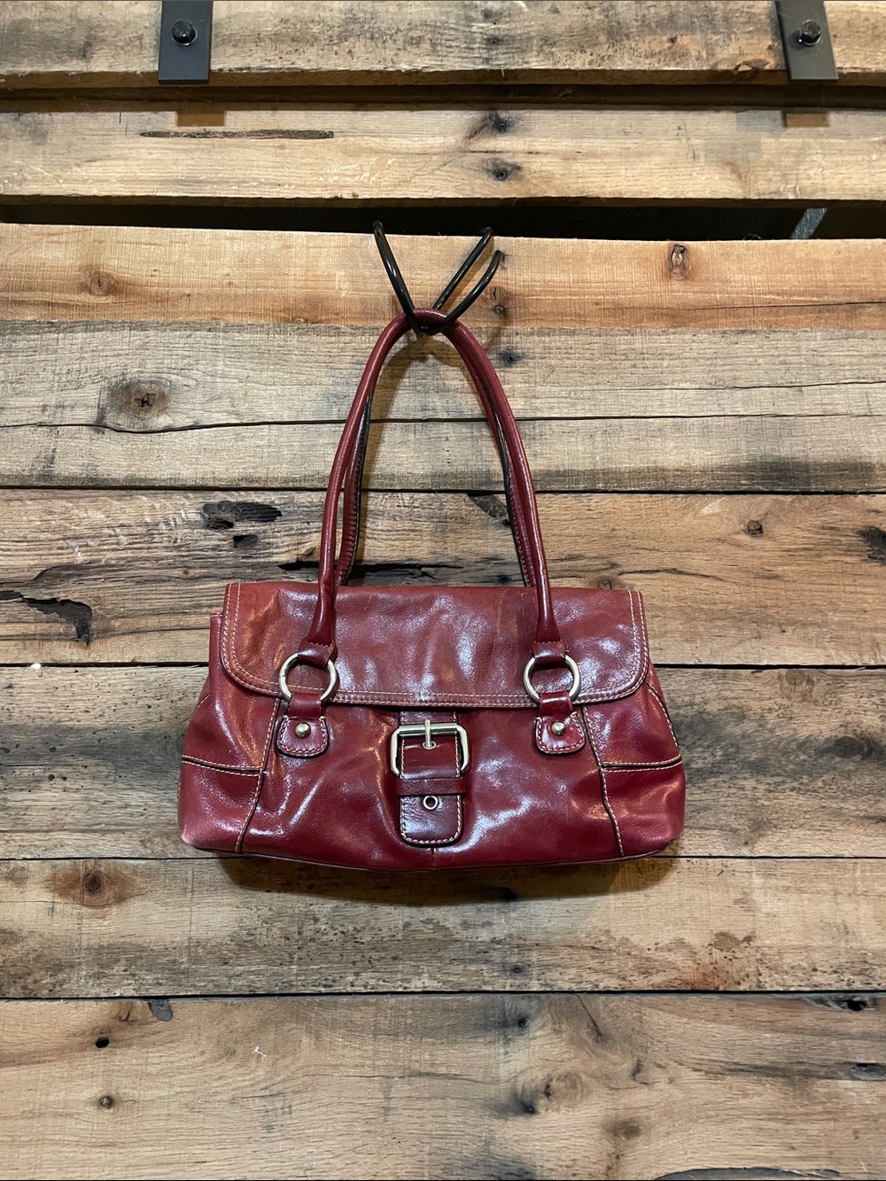 Giani Bernini Wine Red Leather Shoulder Bag with Buckle